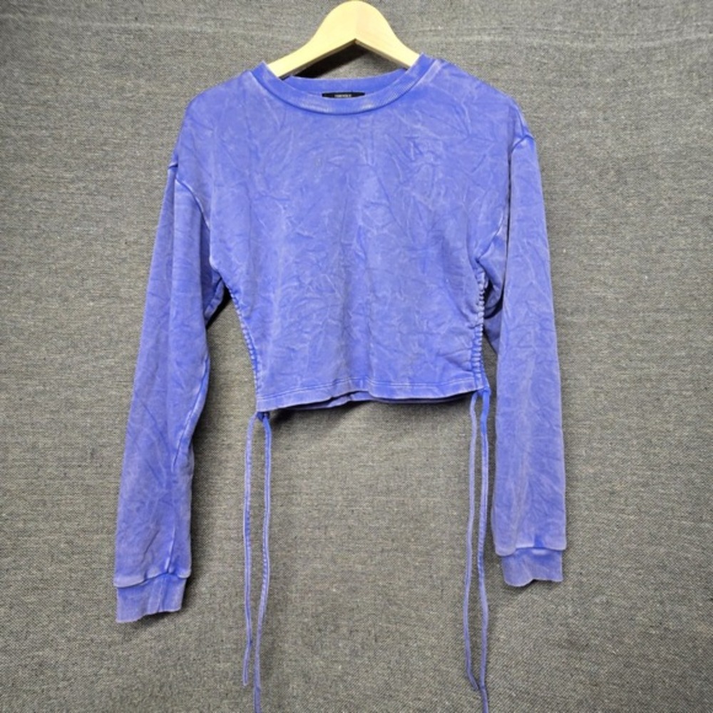 Forever 21‎ Womens Small Purple Acid Wash Cropped Cinched Side Sweatshirt Top